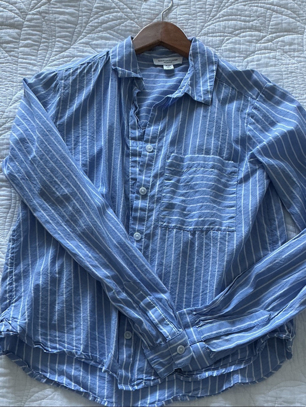 beachlunchlounge Light Blue & White Striped Casual Button-Down Shirt